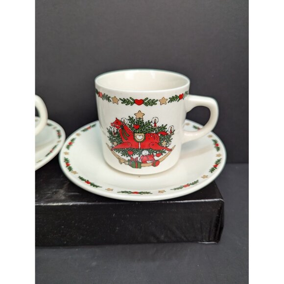 O'Christmas Tree Ten Strawberry Street Ltd Flat Cup and Saucer Set Lot of 2 - Picture 2 of 9